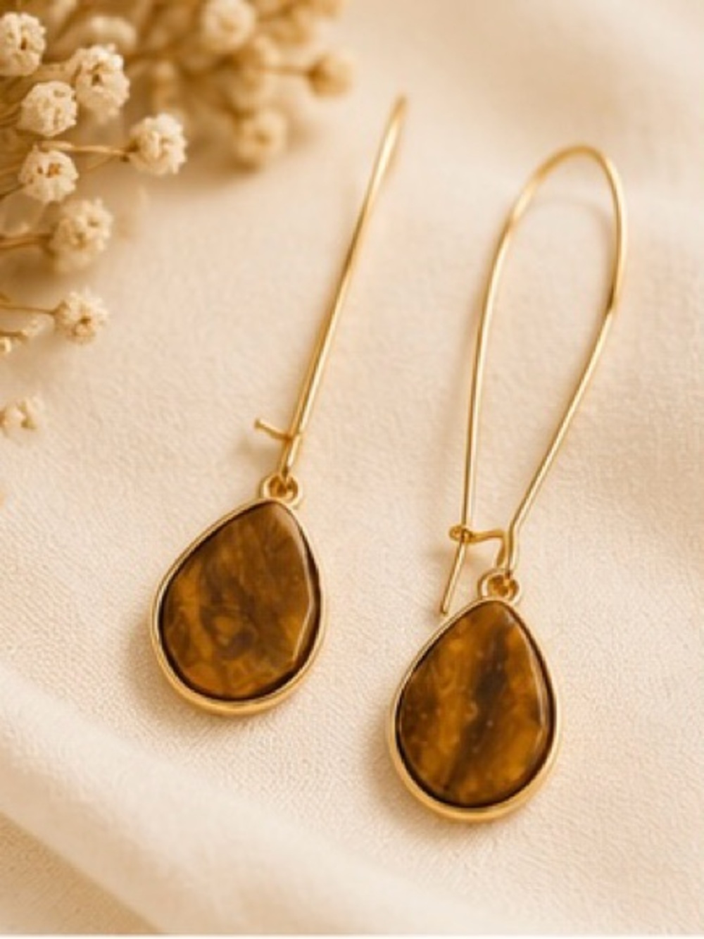 NWT Style & Co Gold Tone Wire Drop Earrings Brown Teardrop